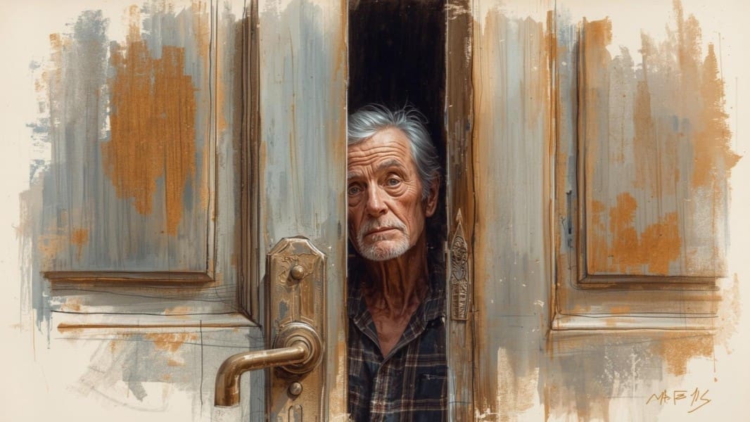 An old man waiting at the door
